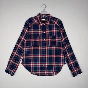 HOLLISTER Super Soft Plaid Flannel Shirt M Navy Red Classic Fit Casual‎ Grunge